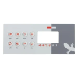 Gecko TSC-8-GE1 Topside Overlay – 8 Button, Pump 1, Pump 2, Blower, Light, Filter – 9916-100130